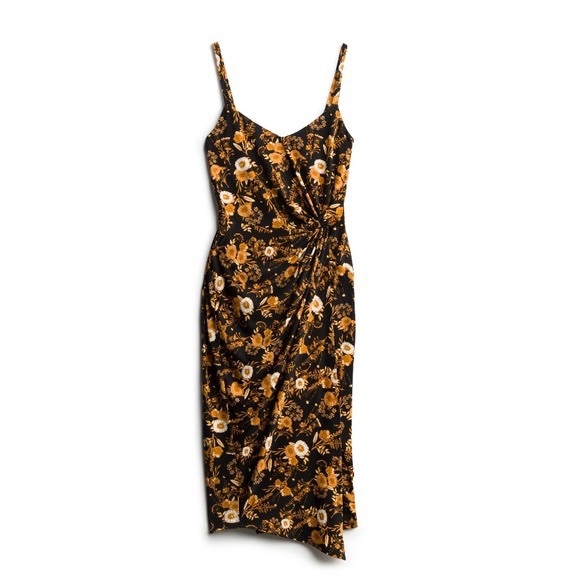 nine britton Dresses & Skirts - Nine Britton Vivienne Strappy Black Brown Floral Midi Wrap Knit Dress